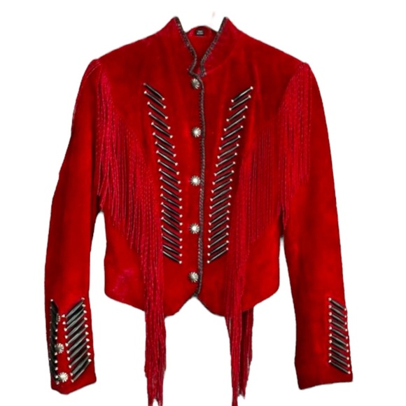 ❗️SOLD❗️NWT GENUINE SUEDE CRIPPLE CREEK JACKET WITH FRINGE AND NATIVE DETAILS - Picture 7 of 14